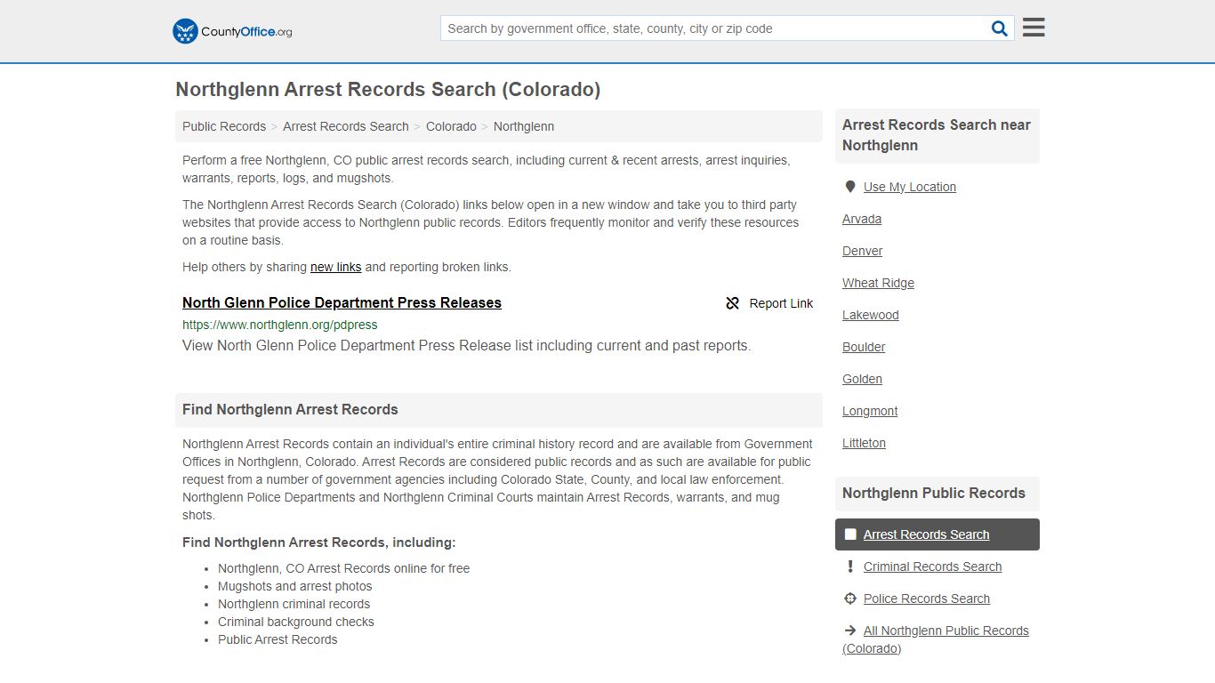 Arrest Records Search - Northglenn, CO (Arrests & Mugshots) - County Office